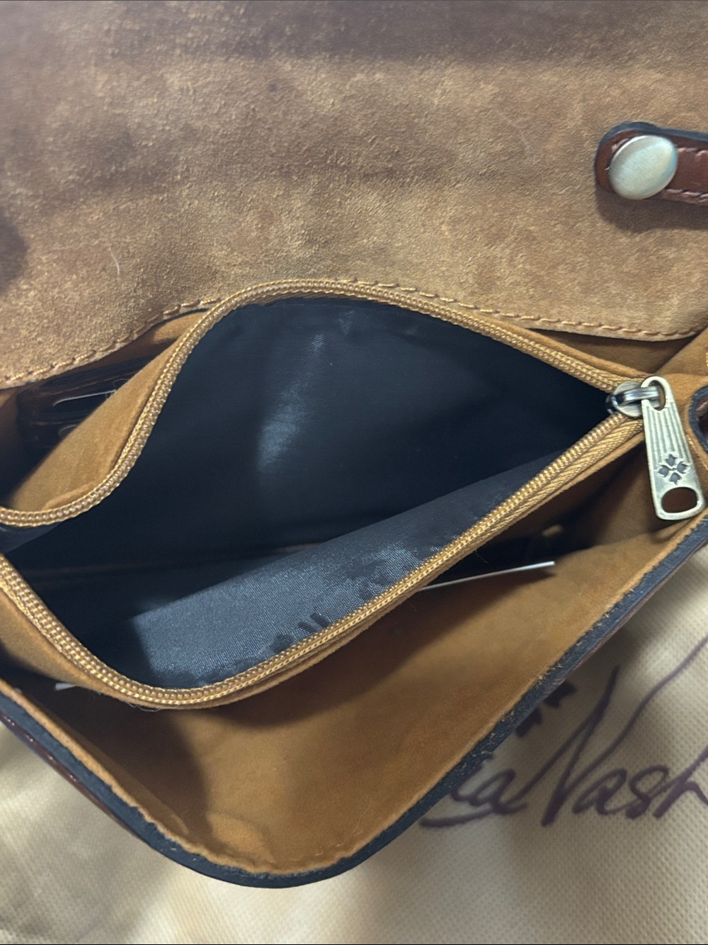 Patricia Nash Lana Cognac Brown Leather Crossbody with Dust Bag - Picture 9 of 14